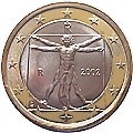 1-€-Münze mit vitruanischem Mensch