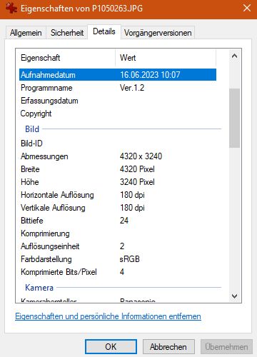 Exif-Daten (Windows 10)